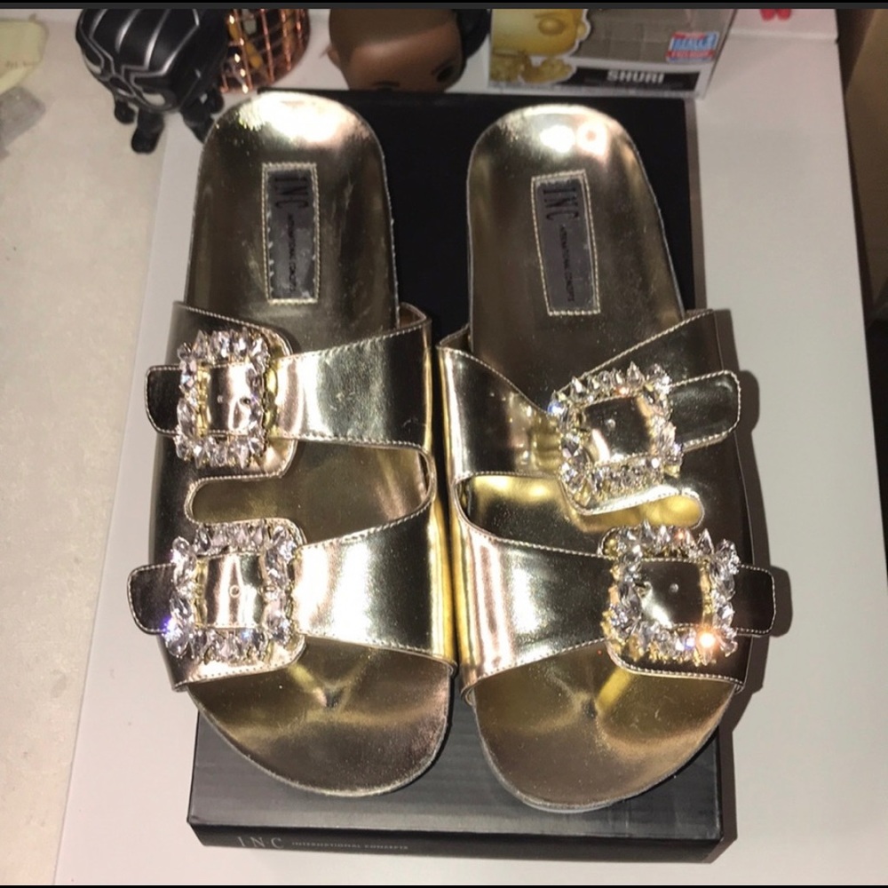 INC slip on double buckle sandals